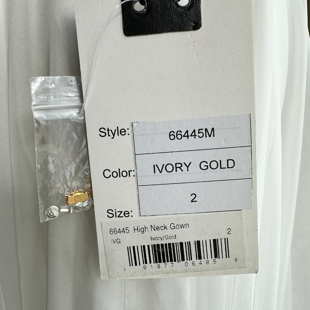 Mac Duggal - Beaded Cutout Bodice Chiffon - Gold & White Gown - NWT - Size 2 - Picture 9 of 15